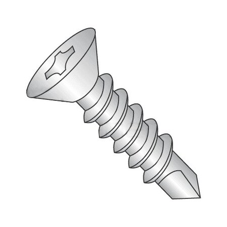 Self-Drilling Screw, #14 X 1-1/4 In, 410 Stainless Steel Flat Head Phillips Drive, 1500 PK